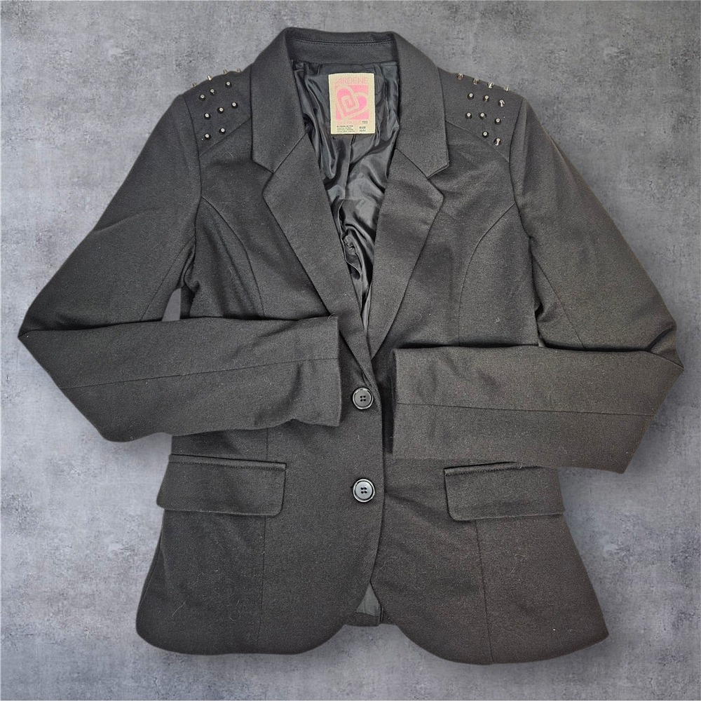 Ardene Black Studded Shoulder Stretch Blazer Jacket Womens Size Medium F101